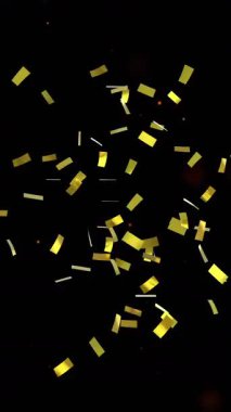 Siyah arka planda parlayan ışıkların üzerine düşen konfeti animasyonu. kutlama, eğlence ve eğlence konsepti dijital olarak oluşturulmuş video.