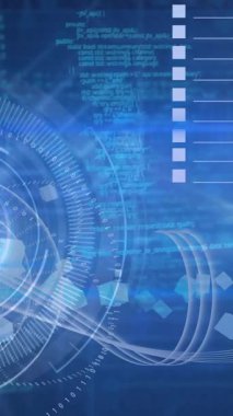 Animation of scope scanning over globe and data processing on screen. Computer interface and technology concept.