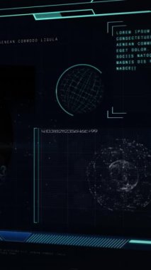 Ekranlarda covid 19 hücre ve tıbbi veri işleme animasyonu. küresel covid 19 salgın, ilaç, araştırma, teknoloji, veri işleme ve dijital arayüz kavramı dijital olarak oluşturulmuş video.