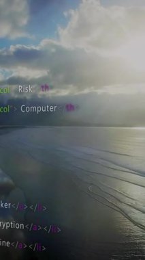 Manzara üzerinde veri işleme animasyonu. Küresel iş, bağlantılar, hesaplama ve veri işleme kavramı dijital olarak oluşturulmuş video.