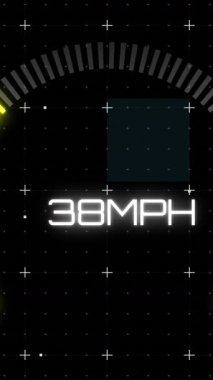 Siyah arka planda beyaz noktalar ve hız göstergesi animasyonu. Sosyal medya, teknoloji ve dijital arayüz kavramı dijital olarak oluşturulmuş video.