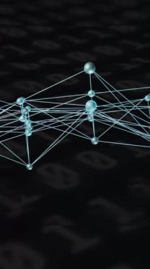 Bağlantılar ağı ve ikili kodlama, veri işleme animasyonu. Teknoloji, dijital, bağlantı, algoritma, siber güvenlik, bilgi