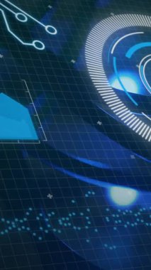 Animation of interface with data processing and round scanner over close up of a computer server. Computer interface and business data storage technology concept