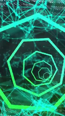 Siyah arkaplanda veri işleme üzerine neon şekillerin animasyonu. Küresel iş, bilgisayar ve dijital arayüz kavramı dijital olarak oluşturulmuş video.