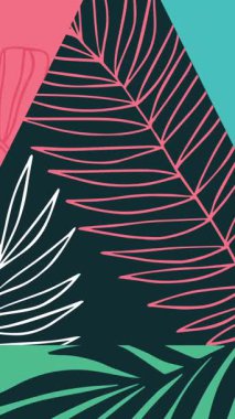 Renkli üçgenler ve yapraklarla arka plan animasyonu. moda ve aksesuarlar arka plan desen konsepti dijital animasyon.