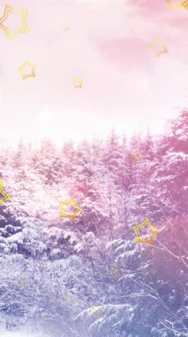 Noel 'de kış manzarası üzerine düşen yıldızların animasyonu. Noel, kış, gelenek ve kutlama konsepti dijital olarak oluşturulmuş video.