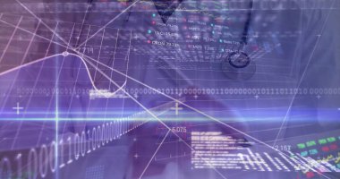 Bilgisayar ekranını kaplayan analitik arayüzü ikili akımlar ve kalp sembolleriyle gösteriliyor. Teknoloji, veri görselleştirme, dijital, fütüristik, analiz, finans, yazılım