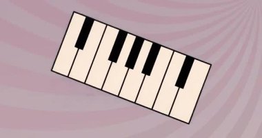 Piyano klavyesinde ritmik hareket için sağa sonra sola doğru eğimli düz spiral arkaplan. Soyut, hareketli, dinamik, ritmik, minimalizm, dijital, sanatsal