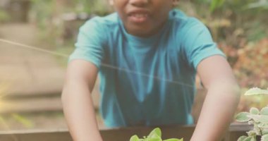 Lezzetli olsun diye uzanmak, ders almak için çocuk dikmek, bitki kutusunun üzerinde canlı kök büyümesini göstermek. Bahçıvanlık, çocukluk, açık hava, doğa, büyüme, oyuncu, besleyici