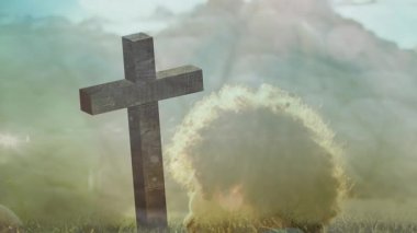 Işık yollarının animasyonu ve farklı insanların üzerinden geçmek. Din ve inanç kavramı dijital olarak oluşturulmuş video.