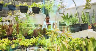 Tarım uzmanları tableti tıkırdatıyor ve bitki yapraklarını incelemek için yapay zeka başlatıyorlar. Botanik, teknoloji, yenilik, sürdürülebilirlik, çevre dostu, modern, dijital