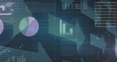 Gösterge paneli, dünya haritası ve pasta grafikleri ile karanlık ekranda veri ölçümlerini görselleştiriyor. Veri görselleştirme, analitik, panel, bilgi grafikleri, teknoloji, bilgi, dijital arayüz