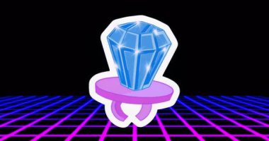 Eksen etrafında dönen neon şebekede başlat halkası pırıl pırıl parlıyor ve son duruşu ayarlanıyor. Lüks, mücevher, animasyon, fütürizm, dijital sanat, cazibe, ışıltı