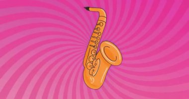 Başlangıçta turuncu saksafon pembe spiral arka planda müzikal temaya odaklıydı. Enstrüman, illüstrasyon, canlı, soyut, grafik, eğlence, renkli