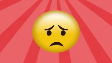 Turuncu arka planda pürüzsüz desenli radyal ışınların üzerinde hüzünlü yüz ifadelerinin animasyonu. Sosyal medya ağı ve iş teknolojisi kavramı