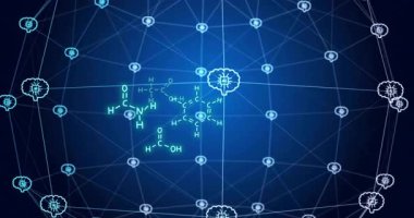 Bağlantı ağları, bilimsel veri işleme ve ai simgeleriyle dünyanın animasyonu. Dijital olarak oluşturulmuş küresel yapay zeka, bağlantılar, hesaplama ve veri işleme kavramı.