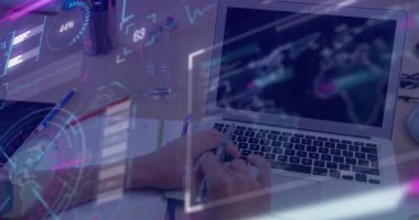 Dijital ölçüm güncellemesi, adam analitik izleme için yazı ve daktilo değiştiriyor. Teknoloji, üretkenlik, veri görselleştirme, çalışma alanı, odaklanma, analiz, dijital arayüz