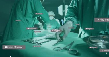 Cerrahi ya da tıklayarak forseps seçen cerrahlar UI 'nin soluk ve değişken gazlı bezlerini gönderiyorlar. Tıbbi, işbirliği, teknoloji, klinik, hassasiyet, takım çalışması, modern