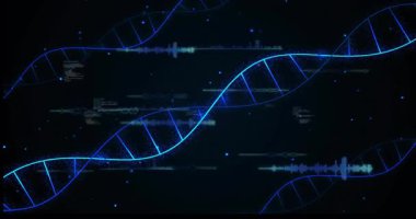 Mavi çizgi, genetik verileri gösteren çift sarmal çapraz dalga ve kod şeklinde süpürüp atıyor. Fütürist, soyut, teknoloji, yenilik, dijital, bilimsel, modern