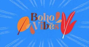 Radyal darbeler Boho Vibes logosu oluşmaya başlıyor yapraklar markalaşma için kayıyor ve soluyor. Bohem, sanatsal, canlı, organik, doğadan esinlenilmiş, modern, dekoratif