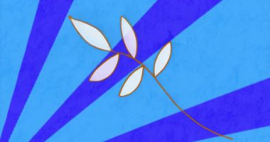 Beyaz yapraklı lavanta rengi renkler botanik hareketi göstererek radyal şeritler ortaya çıkıyor. Minimalist, soyut, dinamik, doğadan esinlenilmiş, geometrik, enerjik, mecazi