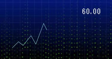 Parça ortaya çıktıktan sonra sayısal etiketleri büyüten ve güncelleyen açık mavi çizgi grafiği veri eğilimini gösteriyor. Dijital, fütüristik, minimalist, analitik, veri görselleştirme, teknoloji, hareket grafikleri