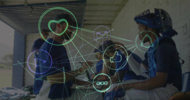 Beyzbol oyuncuları, beyzbol antrenörleri, beyzbol sopaları, beyzbol sopaları ve sosyal ikonlarıyla sığınma yeri planlıyorlar. Atletizm, takım çalışması, strateji, sportmenlik, antrenman, atletizm, rekabet