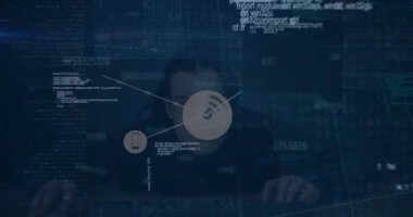 Bir bağlantı ağıyla dijital bir arayüz. Küresel iş veri işleme ve dijital arayüz konsepti dijital olarak oluşturulmuş video.