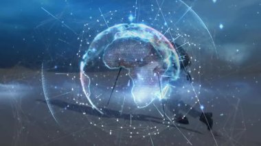 Kar kayakçısında ortaya çıkan holografik küre, kürede süzülerek ağ teknolojisini gösteriyor. Fütürist, teknoloji, ağ oluşturma, dijital, sürükleyici, yenilikçi, macera