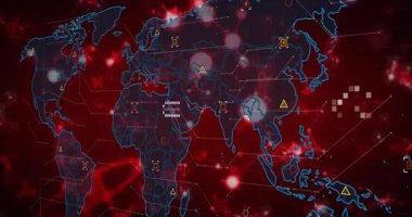 Kamera geri çekiliyor, dijital dünya haritası dinamik küresel ağı göstermek için düğümleri gösteriyor. Gelecek, bağlantı, teknoloji, siber alan, soyutlama, dijital, yenilik