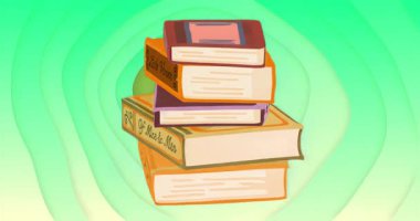 Başlangıçta, saat yönünde dönmeye başlayan üç kitaplı yığın yeşil girdap üzerinde omurgaları gösteriyor. Edebiyat, eğitim, bilgi, modern, dijital, yaratıcı, öğrenme