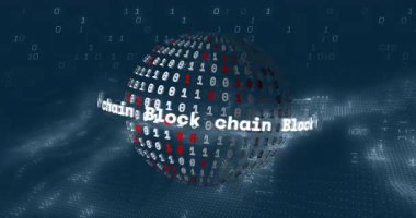 3 boyutlu küre soldan merkeze doğru kayıyor. Blockchain 'i görselleştirmek için kaydırma koduyla dönüyor. Gelecekçi, teknoloji, siber güvenlik, sanal, devrim, yenilik, soyut