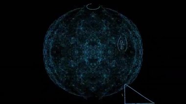 Matematiksel veri işlemenin siyah arkaplan üzerindeki animasyonu. Küresel bilim, bilgi, bağlantılar, hesaplama ve veri işleme kavramı dijital olarak oluşturulmuş video.