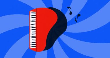 Animasyon açılışı, dönen mavi spiral titreşimli döngü üzerine çıkan kuyruklu yıldız piyanosu sürüklenen notalar. Soyut, dijital, canlı, melodik, ritmik, hareketli, yaratıcı