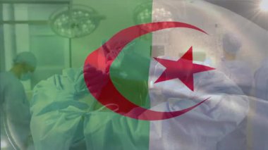 Cerrah farları emniyete alıyor. Şeffaf Cezayir bayrağı ile hassasiyeti arttırıyor. Tıbbi, takım çalışması, kesinlik, sağlık, klinik, yenilik, profesyonellik