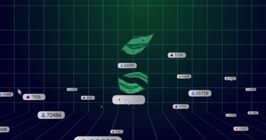 Sayısal veri etiketleri ve kullanıcı silueti simgeleriyle 3D ızgaranın üzerinde asılı duran yeşil dolar sembolü. Sanalleştirme, veri görselleştirme, dijital analitik, fütüristik, finans teknolojisi, sürükleyici, gösterge paneli