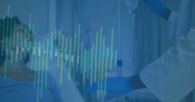 Hastane yatağında yatan, hastane koğuşunda serum takılan, ameliyat önlüğü giymiş bir adam. Tıbbi, sağlık, tanı, görselleştirme, klinik, hasta bakımı, denetim