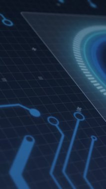 Kapsam taraması ve siyah arkaplan üzerindeki bağlantıların animasyonu. İş, teknoloji ve dijital arayüz kavramı dijital olarak oluşturuldu.