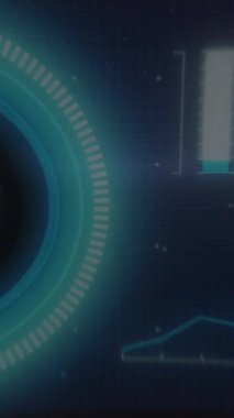 Siyah arkaplan üzerinden veri işleme ve tarama animasyonu. İş, teknoloji ve dijital arayüz kavramı dijital olarak oluşturuldu.