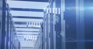 Koridor görünümlü çubuk çizelgeleri açıldıktan sonra dönen küreler ve izlemek için konsol oluşturulur. Teknoloji, siber güvenlik, analitik, görselleştirme, yenilik, dijital, altyapı