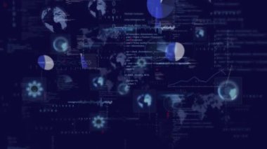 İkili akımlar başlatılıyor, kod kaydırma, çizelgeler dönüyor ve veri görüntüleme için kesişiyor. Teknoloji, veri, analitik, yenilik, dijital, fütüristik, arayüz