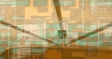 Kokpit görüntüsü turuncu gökyüzünün altında uçuşuyor kod panelleri soluyor kaydırma kayıyor ve üst üste geliyor. Uzay, teknoloji, veri görselleştirme, havacılık, dijital arayüz, uçuş, mühendislik