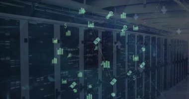 Bilgisayar sunucuları üzerinde bağlantıları ve ai simgeleri olan dünyanın animasyonu. Dijital olarak oluşturulmuş küresel yapay zeka, bağlantılar, hesaplama ve veri işleme kavramı.