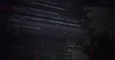 Tarama çizgileri kaydığında, üç boyutlu nokta matris küresi ağ veri akışını görselleştirir ve döndürür. Fütürist, dijital, teknoloji, ağ, soyut, arayüz, yenilik