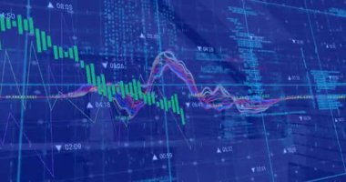 Dünya haritasında finansal veri işleme animasyonu. Küresel ekonomi ve iş teknolojisi kavramı.