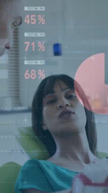 Kafkas erkek doktorun hastasıyla konuştuğu veri işleme animasyonu. Tıp, teknoloji ve dijital arayüz kavramı dijital olarak oluşturulmuş video.