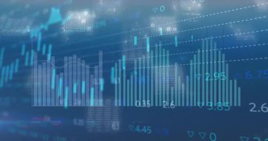 Çoklu grafiklerin animasyonu ve soyut arka planda değişen numaralar. Dijital olarak oluşturulmuş, illüstrasyon, iş, rapor, finans, teknoloji, veritabanı, bilgi ve geleceksel.