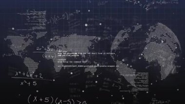 Açılma ızgarası karları sürüklemeye ve sürgülü kod, noktalı harita ve dünyayı görselleştiren verileri döndürmeye başlıyor. Teknoloji, dijital, fütüristik, soyut, veri, yenilik, modern