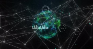 Karanlık arka planda dünya üzerindeki noktalarla olan bağlantı ağının animasyonu. Küresel finans, iş, bağlantılar, hesaplama ve veri işleme kavramı dijital olarak oluşturulmuş video.