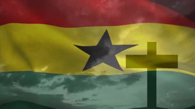 Hristiyan haçı ve Gana bayrağının animasyonu. Hristiyanlık, inanç ve din kavramı dijital olarak oluşturulmuş video.